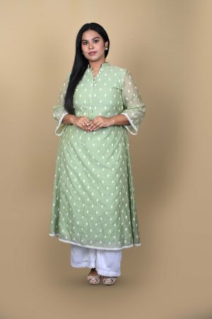 Green Kurta With White Palazzo