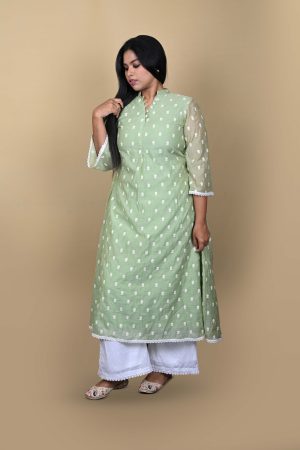 Green Kurta With White Palazzo