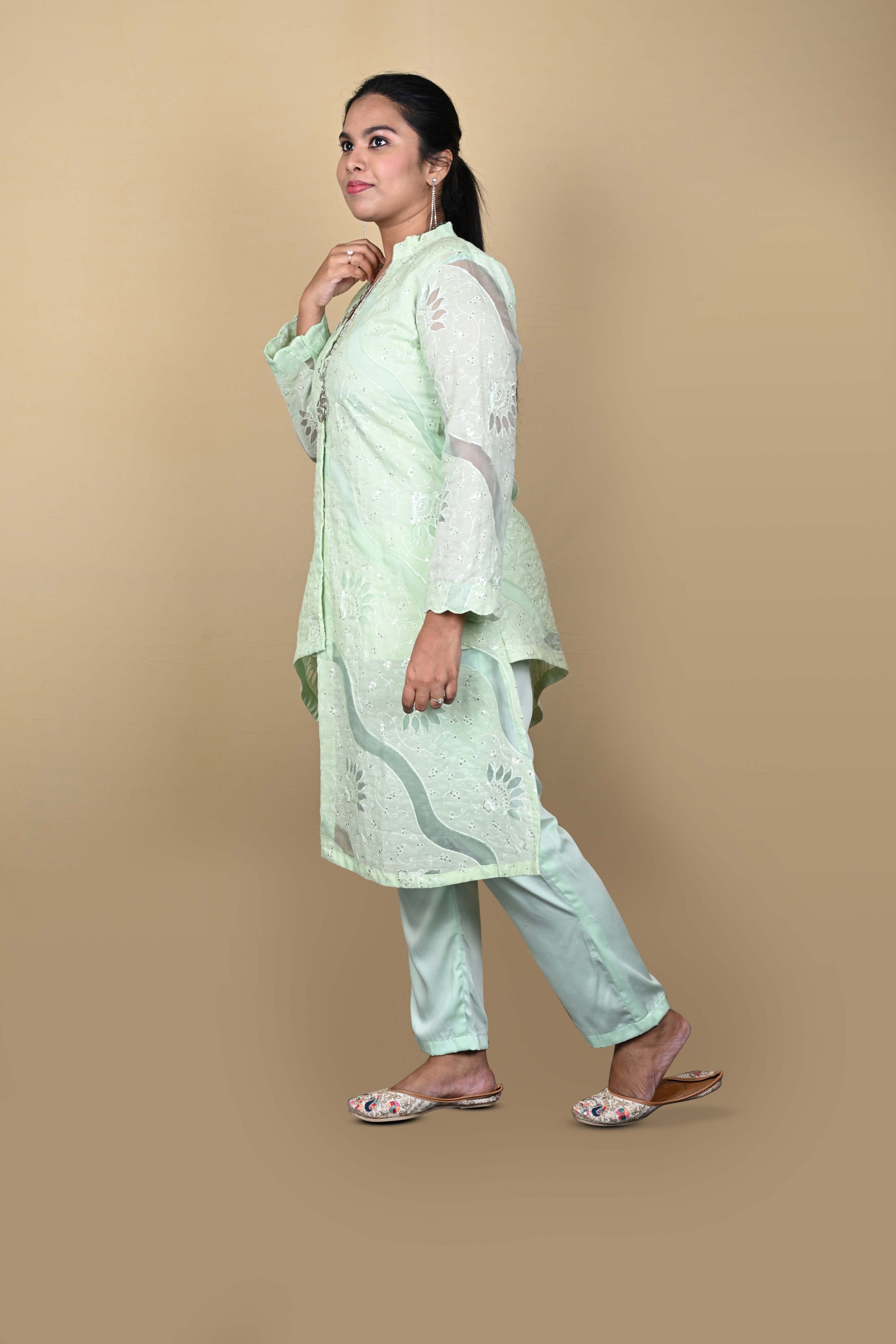High-Low Organza Kurta Set