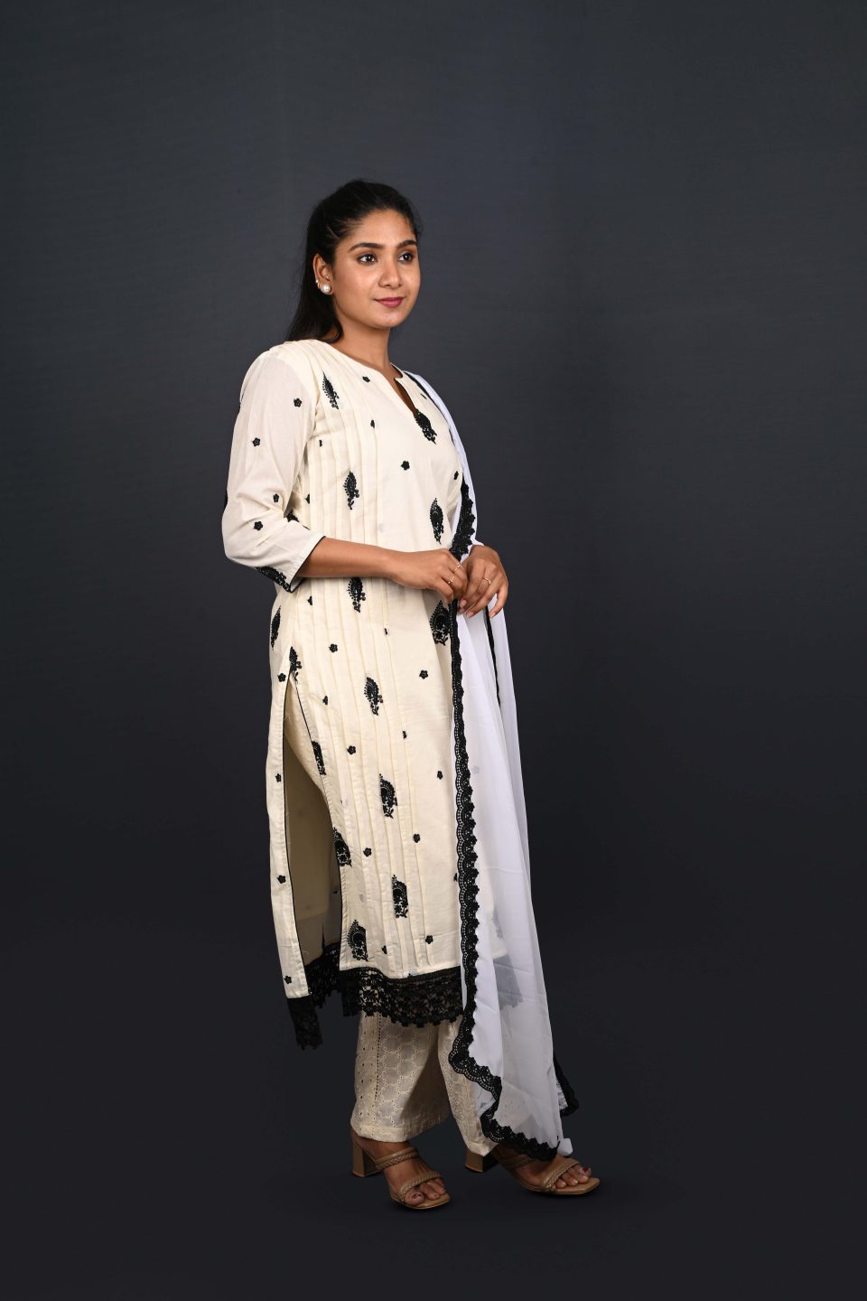 ivory and black Kurta Set